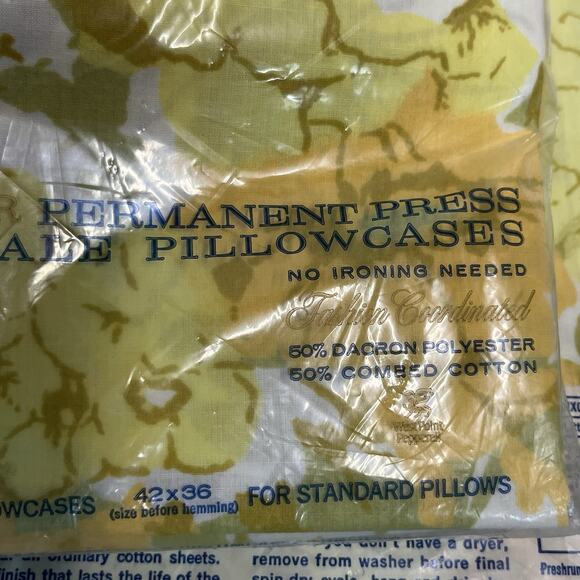 Vintage Martex Luxor Percale Twin Fitted Sheet Set 3pc Yellow Green Pillowcases - Picture 10 of 13